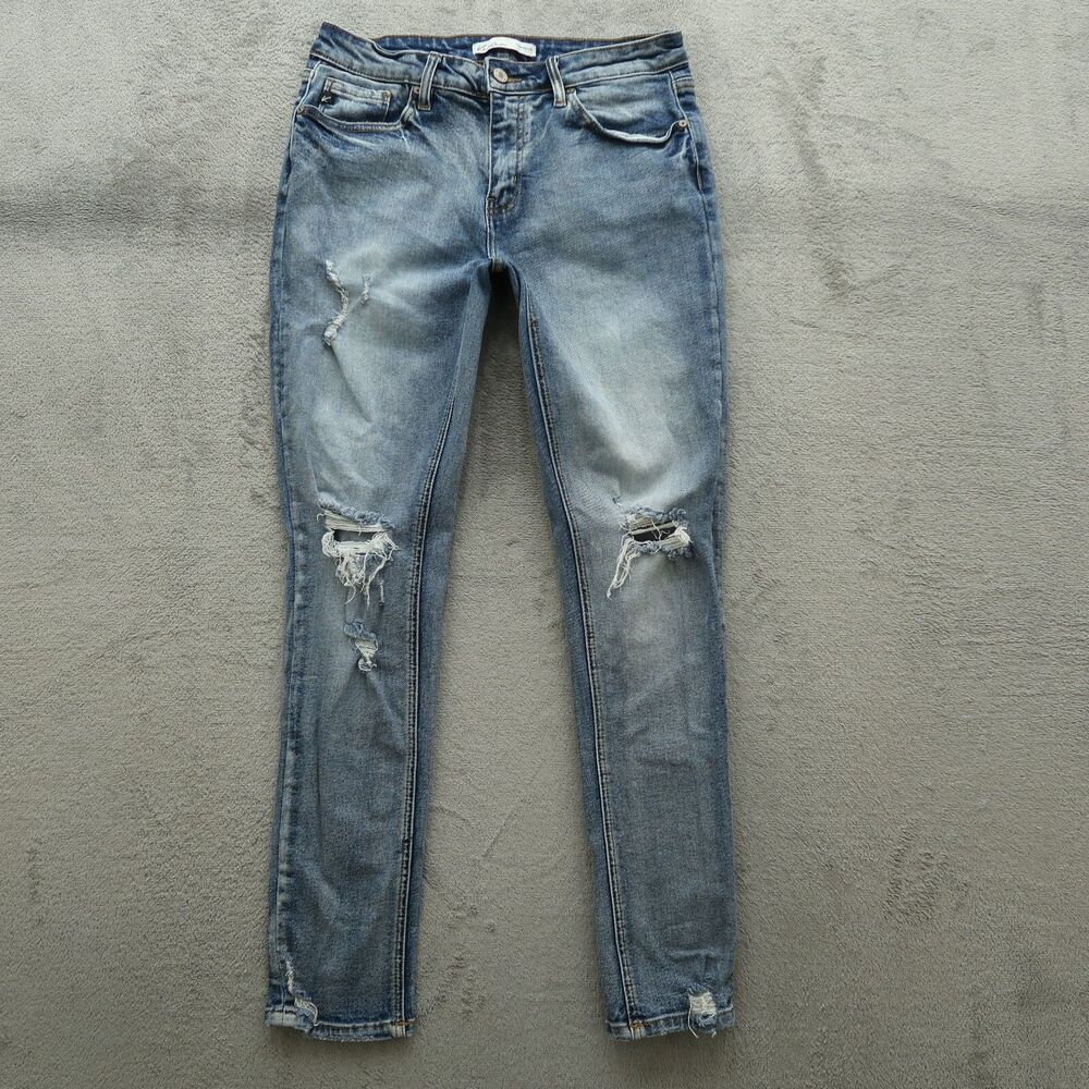 KanCan Jeans Women's Size 26 Blue Mid-Rise Skinny Denim 29.5" Inseam Distressed